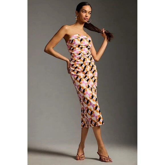Anthropologie Dresses & Skirts - ANTHROPOLOGIE Printed Strapless Slim Ruched Dress Size Medium M